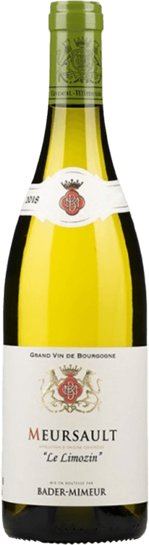 Het label toont een traditioneel ontwerp met een familiewapen bovenaan en de naam 'Meursault Le Limozin' in klassieke letters. Er is een kroon en sierlijke ornamenten te zien.