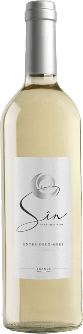 Het label heeft een minimalistische uitstraling met de naam 'Sîn' prominent in het midden. Er is een subtiel, abstract ontwerp boven de tekst, dat lijkt op een gestileerde bloem of swirl. De achtergrond van het label is eenvoudig en wit, waardoor de zwarte tekst goed opvalt.