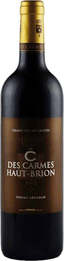 Het label van deze wijnfles is klassiek en traditioneel vormgegeven. Het heeft een egale, diepbruine tot bronzen achtergrond met een lichte glans. Centraal staat een groot familiewapen/schild met een kroon erboven, subtiel verwerkt in het ontwerp. De tekst is prominent en in grote, klassieke hoofdletters, voornamelijk in wit en goud. Bovenaan staat een kleine tekstregel, onder het hoofdlabel staat een kleinere tekstregel. Er zijn geen afbeeldingen van dieren, bloemen, fruit of natuur, het geheel straalt vooral elegantie en traditie uit.