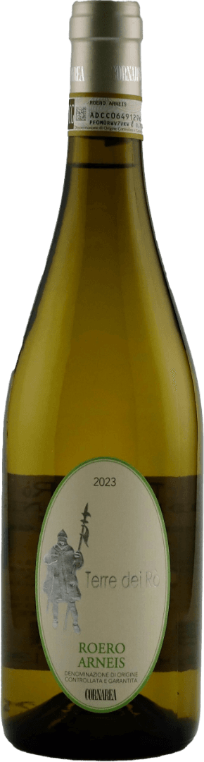 Het label toont een krijger met een speer, samen met de tekst 'Terre dei Ro' en 'Roero Arneis'.