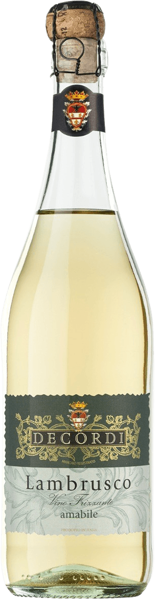 Het label van de wijnfles heeft een traditioneel ontwerp met een familiewapen centraal bovenaan. Het familiewapen is rijkelijk versierd en gekleurd, wat het een klassieke uitstraling geeft. Onder het wapen staat de naam 'Decordi' in grote letters, omgeven door decoratieve elementen die doen denken aan wijnstokken of bladeren.