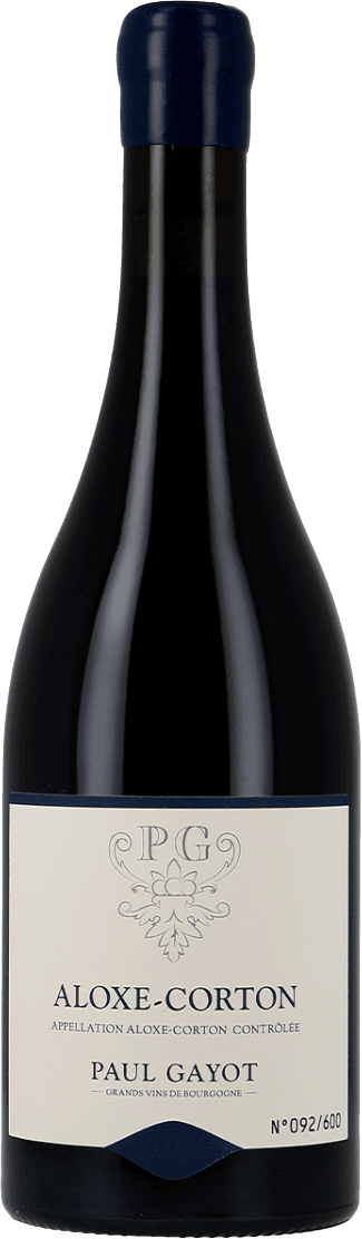 Het label toont de initialen 'PG' met een sierlijk ontwerp eromheen. Daaronder staat de naam 'Aloxe-Corton' met verdere details over de appellatie en de producent 'Paul Gayot'.