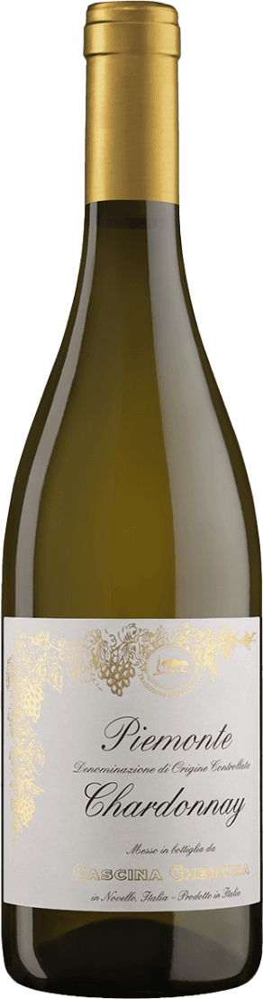 Het label toont sierlijke gouden patronen van druiventrossen en bladeren, met een klein medaillon waarin een kasteelachtig gebouw zichtbaar is. De tekst is in een elegante, klassieke stijl geschreven.