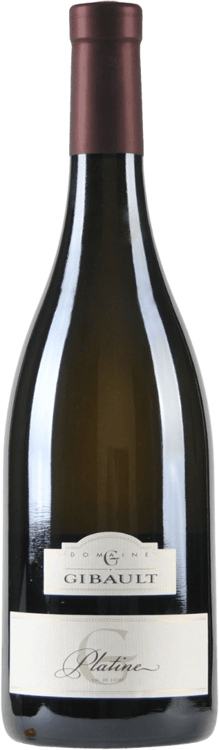 Het label is minimalistisch en elegant. Het bevat de naam 'Gibault' in duidelijke letters met daarboven een klein familiewapen of logo. Onder de naam staat 'Platine' in sierlijke, cursieve letters geschreven.