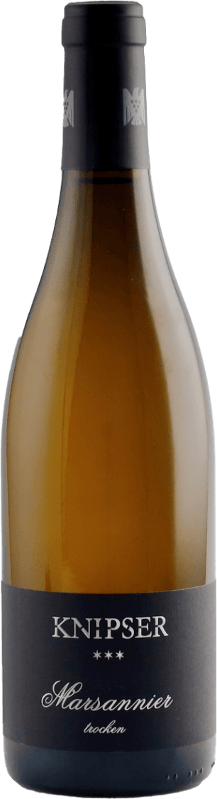 Het label is donker van kleur (donkergrijs tot zwart) met witte, klassieke belettering. Bovenaan staat de naam 'KNIPSER' in grote hoofdletters, daaronder drie sterren en vervolgens de naam 'Marsannier trocken' in een sierlijk, cursief lettertype. Het label oogt strak en traditioneel, zonder afbeeldingen of illustraties, enkel tekst en een rustige, minimalistische uitstraling.