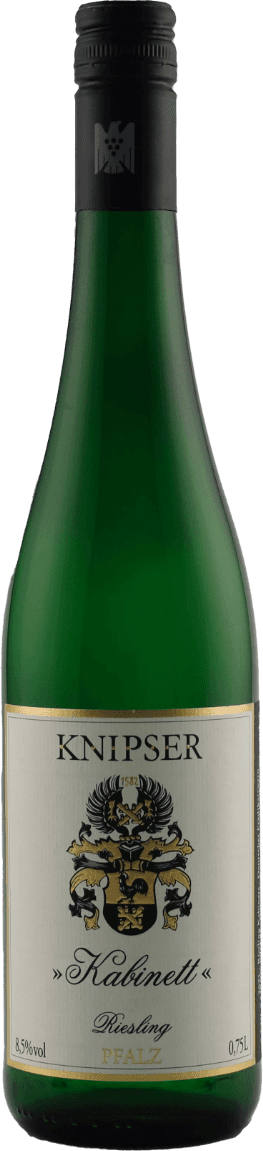 Het label toont een familiewapen met verschillende symbolen, waaronder een adelaar en andere heraldische elementen. Bovenaan staat de naam 'Knipser' in grote letters.