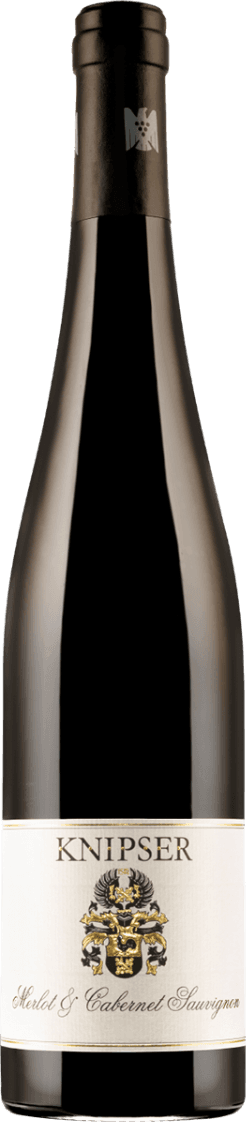 Het label toont een familiewapen in het midden, met daarboven de naam 'KNIPSER' in grote letters. Onder het wapen staat 'Merlot & Cabernet Sauvignon' geschreven in een sierlijk lettertype.