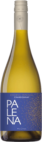 Het label is blauw met grote witte letters die de naam 'Palena' vormen. Er zijn gouden stippen of spetters die een patroon vormen over het label heen, wat een kunstzinnige uitstraling geeft.