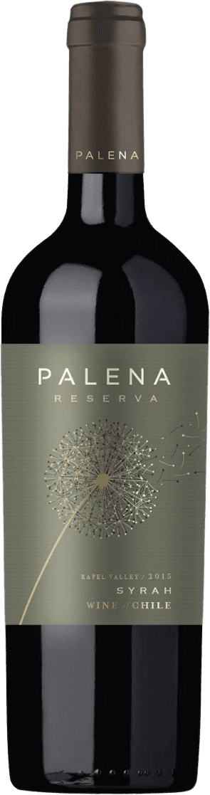 Het label toont een gedetailleerde afbeelding van een paardenbloem in zaad, met de zaden die wegwaaien. De achtergrond is effen en heeft een subtiele textuur. De naam 'PALENA RESERVA' staat prominent bovenaan in elegante letters.