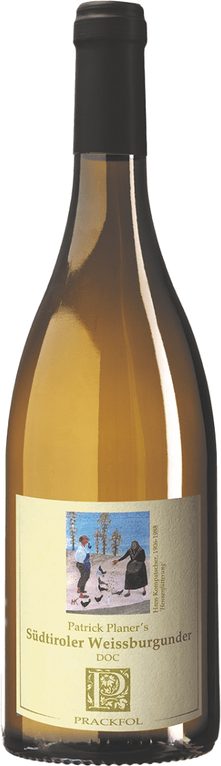 Het label toont een schilderachtig tafereel met twee mensen in traditionele kledij, omringd door bomen en vogels. Onderaan staat de naam van de wijn en het merk in een klassieke typografie.