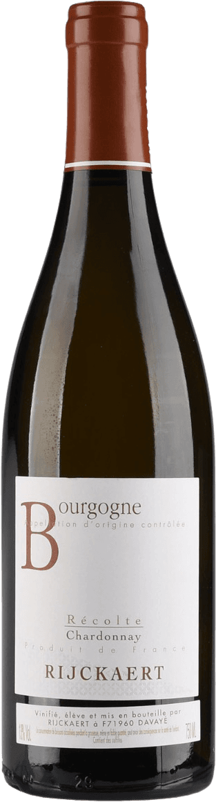 Het label is minimalistisch met de naam 'Bourgogne' prominent in het bruin. Verder zijn er kleine teksten in groen en zwart die details over de wijn geven. De achtergrond is wit.