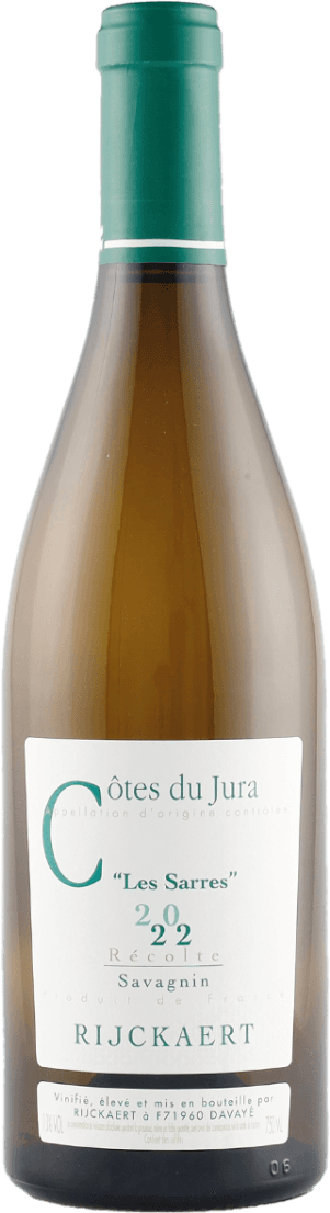 Het label is vrij simpel en minimalistisch. Het bevat tekst in verschillende lettergroottes, met de naam van de wijn 'Côtes du Jura' prominent bovenaan. Er zijn geen afbeeldingen of decoratieve elementen op het label.