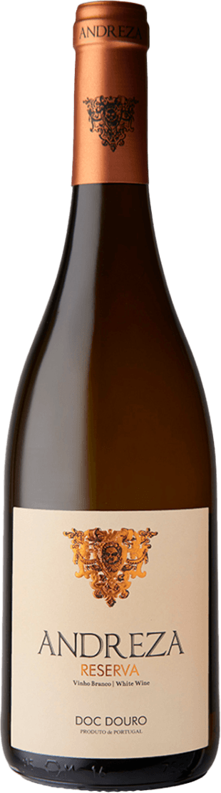 Het label toont een gedetailleerd embleem of familiewapen in het midden, met daaronder de tekst 'ANDREZA RESERVA'. De achtergrond is eenvoudig en licht van kleur.