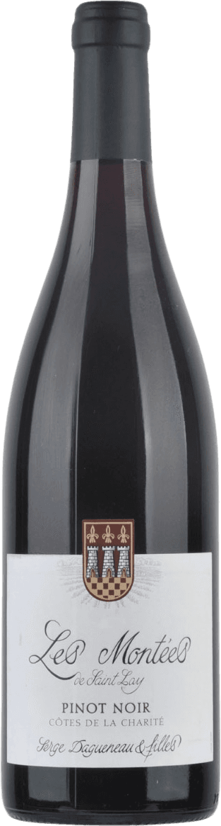 Het label toont een familiewapen met drie torens en fleur-de-lis symbolen, geplaatst boven een schaakbordpatroon. De tekst op het label is sierlijk geschreven.