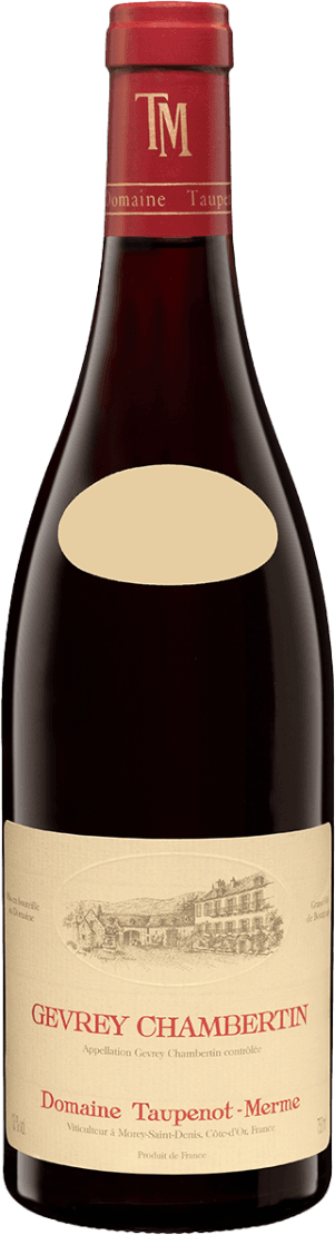 Het label is traditioneel vormgegeven met een beige achtergrond. Bovenaan staat de naam van de appellatie in rood, daaronder in kleinere letters aanvullende informatie. In het midden is een gedetailleerde tekening van een klassiek wijnhuis of kasteel weergegeven.