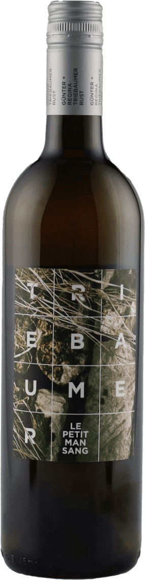 Het label toont een abstracte compositie met natuurlijke elementen. Er zijn takken of grassprieten te zien die over een achtergrond van stenen of rotsen liggen. De naam 'TRIEBAUMER' is in grote letters diagonaal over het label geplaatst, met daaronder de tekst 'LE PETIT MAN SANG'.