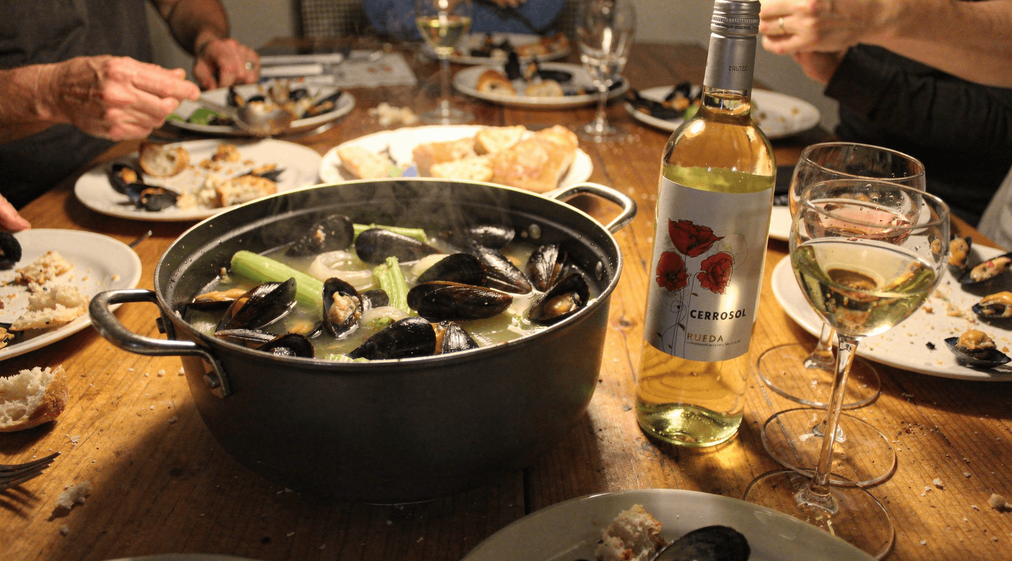 Wijn bij mosselen