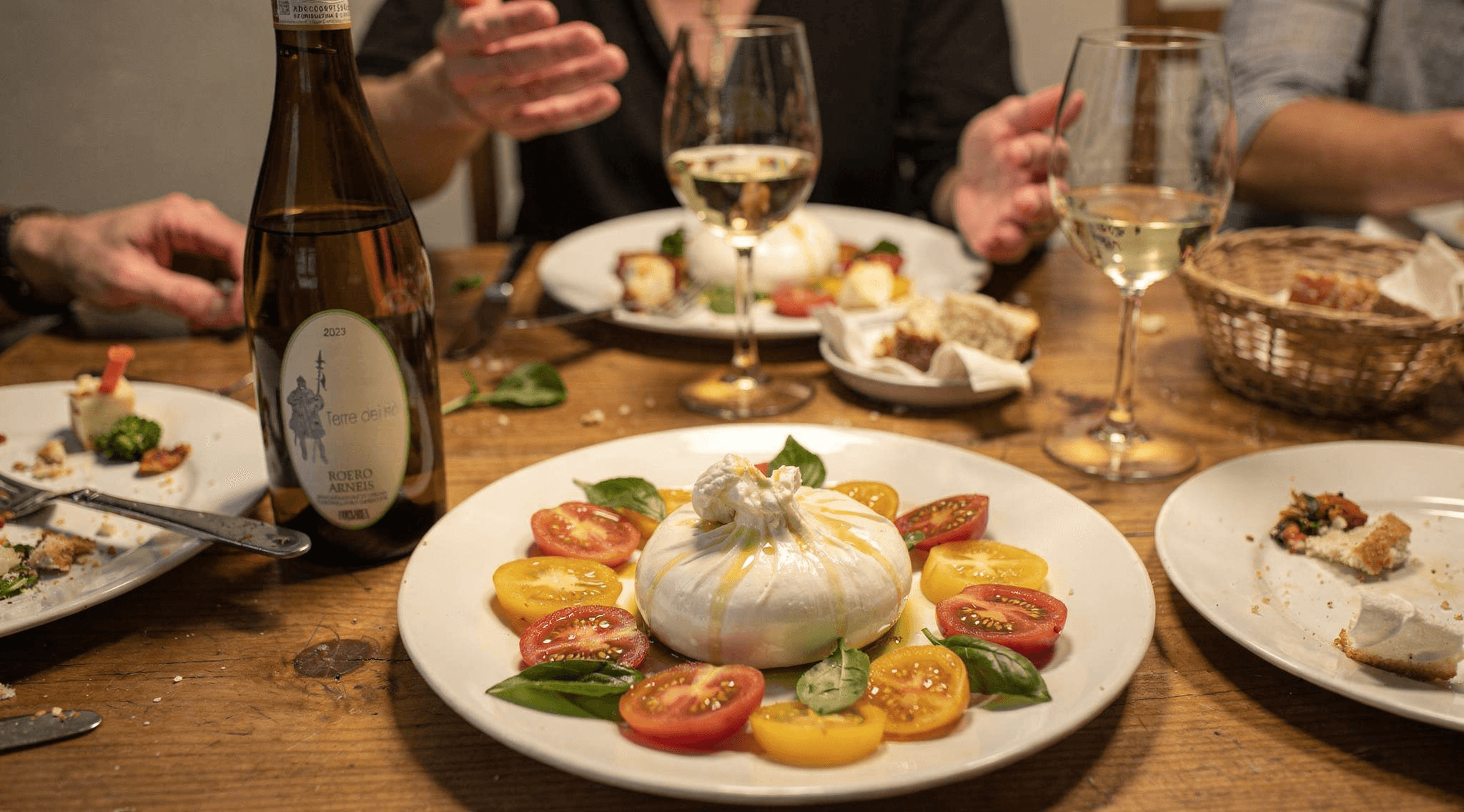 Wijn bij burrata