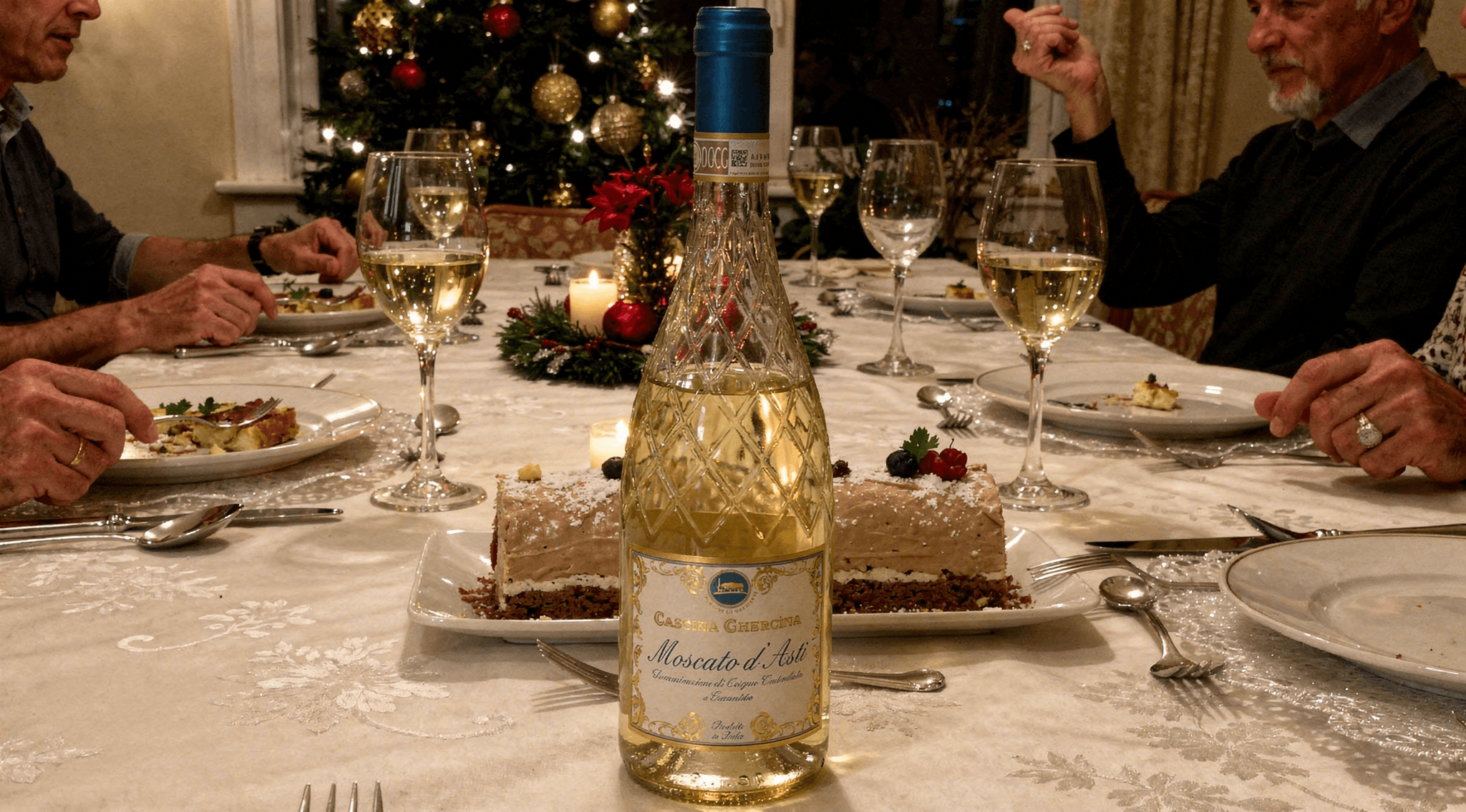 Wijn bij kerststronk