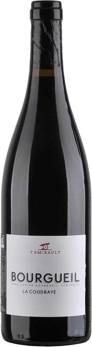 Domaine Yannick Amirault - Bourgueil AC Cote 50 BIO Het label is wit met zwarte en rode tekst. Er is een klein rood symbool boven de merknaam 'Y. Amirault'. De naam van de wijn 'BOURGUEIL' staat groot en prominent in het midden van het label.