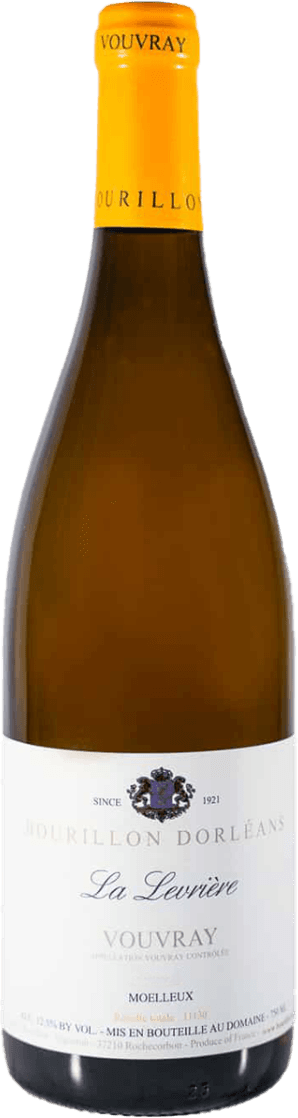 Domaine Bourillon Dorléans - La Levrière Het label toont een traditioneel ontwerp met een familiewapen in het midden. De tekst is in een elegante lettertype weergegeven met de naam 'La Levrière'.