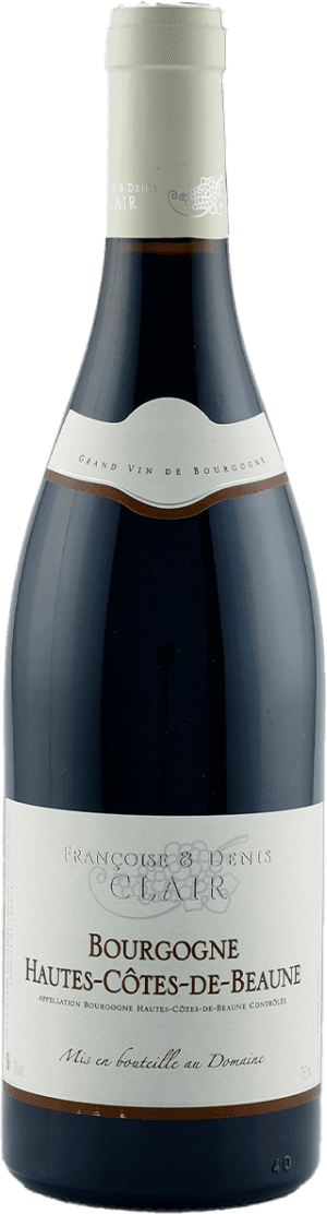 Francoise et Denis Clair - Hautes Côtes de Beaune AC 2022 Het label is eenvoudig en traditioneel, met de naam van de wijn in grote letters. Er zijn geen opvallende afbeeldingen of kunstwerken aanwezig.