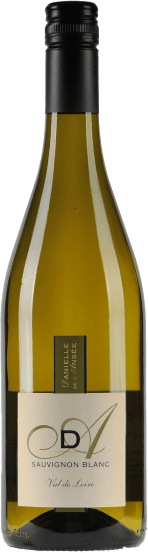 DANI - Danielle de l'Ansée, Touraine Blanc AC Sauvignon Blanc Het label toont een grote letter 'A' met daaronder 'Sauvignon Blanc' en 'Val de Loire'. Er is ook een verticale tekst 'Danielle de l'Ansée'.