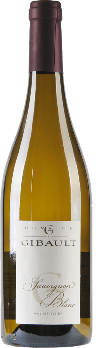 Domaine Gibault - Touraine Blanc AC Sauvignon Blanc 2023 Het label van de wijnfles is vrij minimalistisch en stijlvol. Het bevat de naam 'Domaine Gibault' in grote letters bovenaan, met daaronder 'Sauvignon Blanc'. De achtergrond is lichtgekleurd en er zijn geen afbeeldingen of versieringen aanwezig, waardoor het een strakke uitstraling heeft.