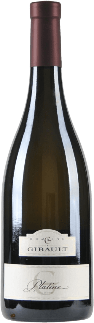 Touraine Blanc AC Sauvignon Vieilles Vignes Platine Het label van de wijnfles is minimalistisch en elegant. Het bevat de naam 'Domaine Gibault' in duidelijke letters, met daarboven een gestileerd embleem of logo. Onderaan staat het woord 'Platine' in een sierlijk lettertype. Het ontwerp is eenvoudig, zonder afbeeldingen of complexe patronen.