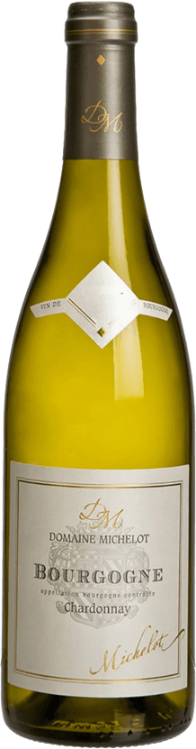 Bourgogne AC Côte d'Or 2021 Het label is vrij traditioneel en elegant, met een witte achtergrond. Bovenaan staat het monogram 'DM' in sierlijke gouden letters. Daaronder zijn de woorden 'Domaine Michelot' te zien, gevolgd door de naam van de wijn: 'Bourgogne'. De tekst is geordend in een klassieke letterstijl. Onderaan staat nogmaals 'Michelot', dit keer in cursieve letters.